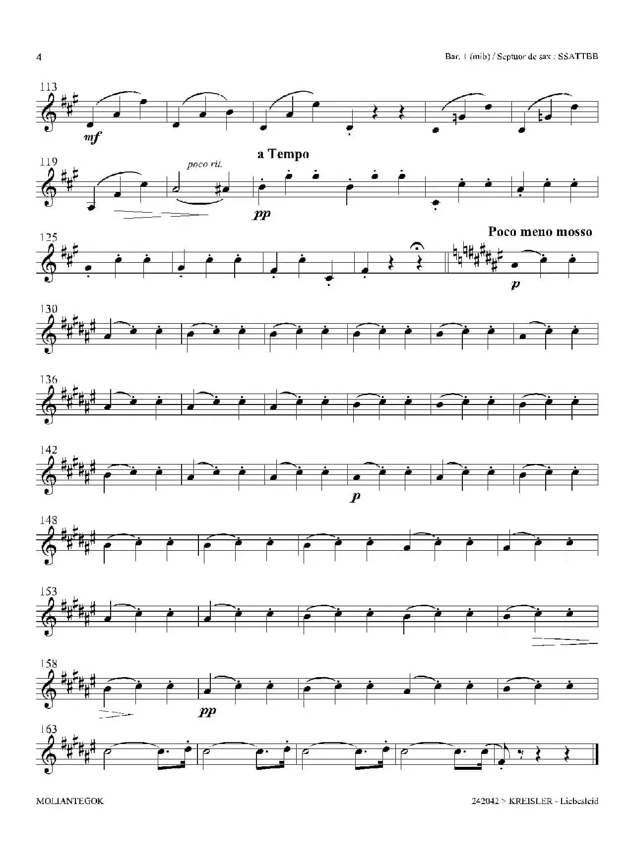 Liebesleid（四重奏、第1、2上低音萨克斯分谱）