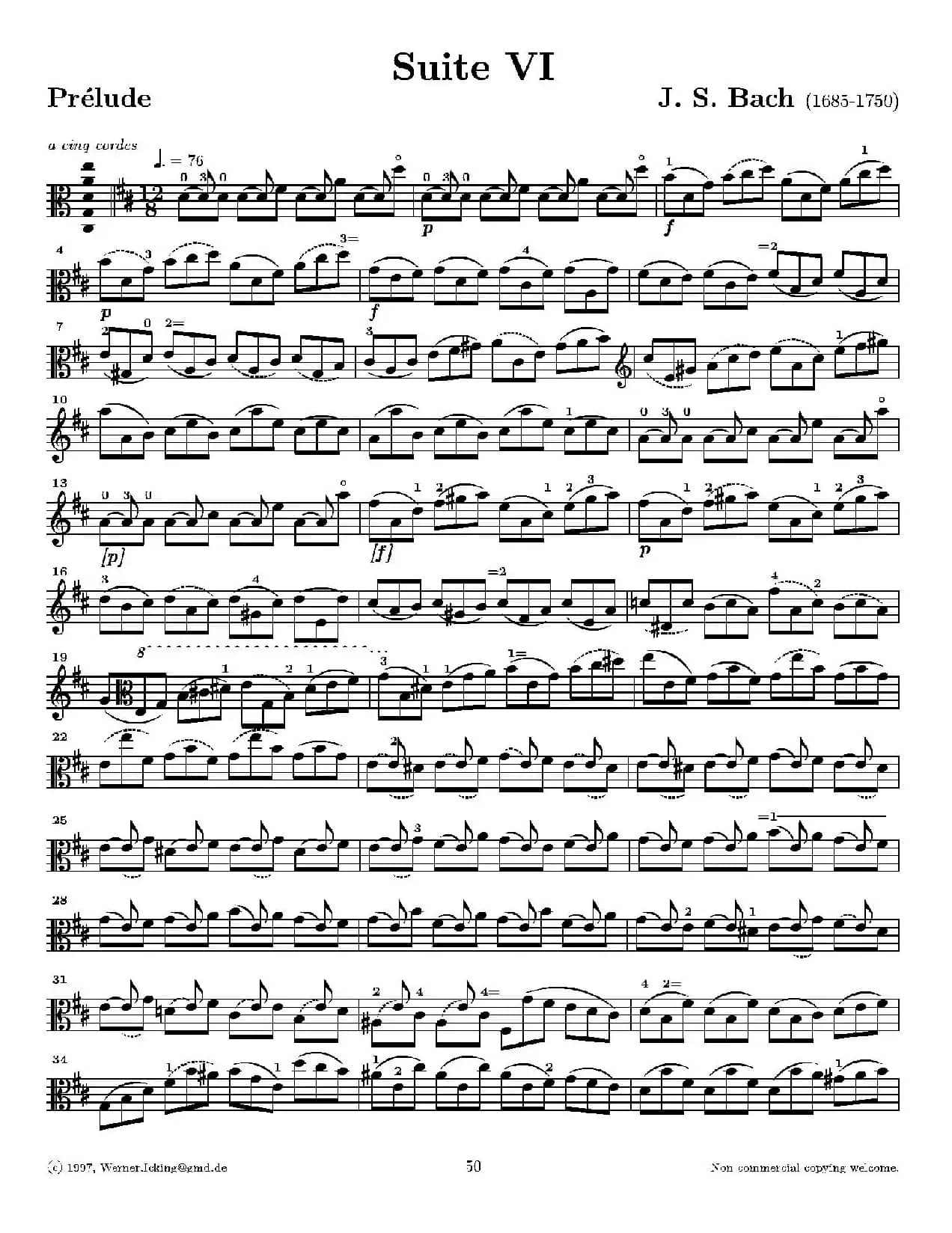 巴赫《无伴奏组曲》Ⅵ（中提琴）