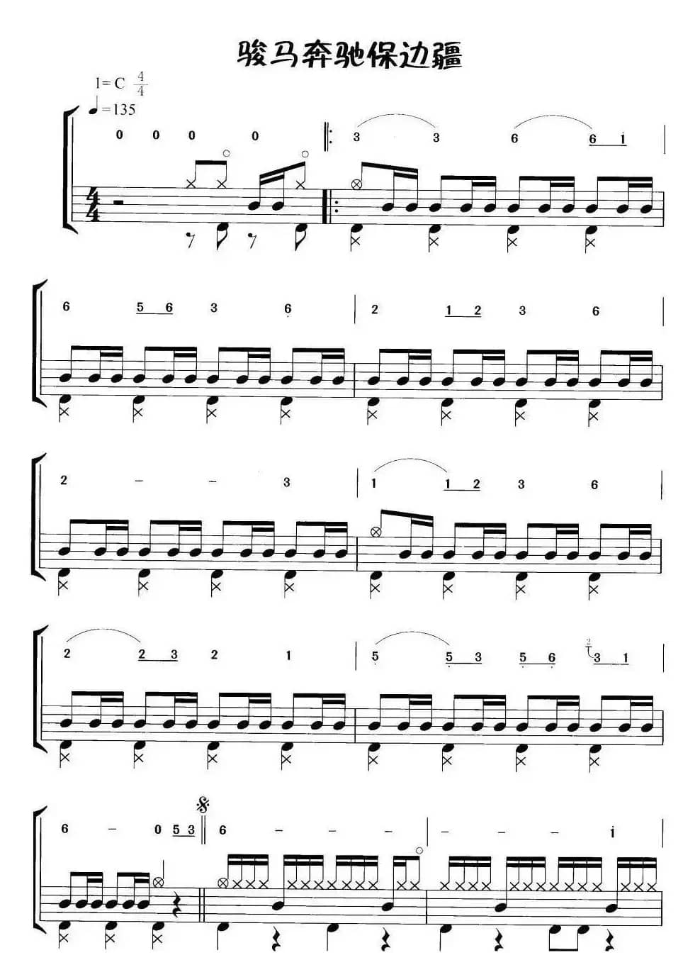 骏马奔驰保边疆（摇滚乐鼓谱）