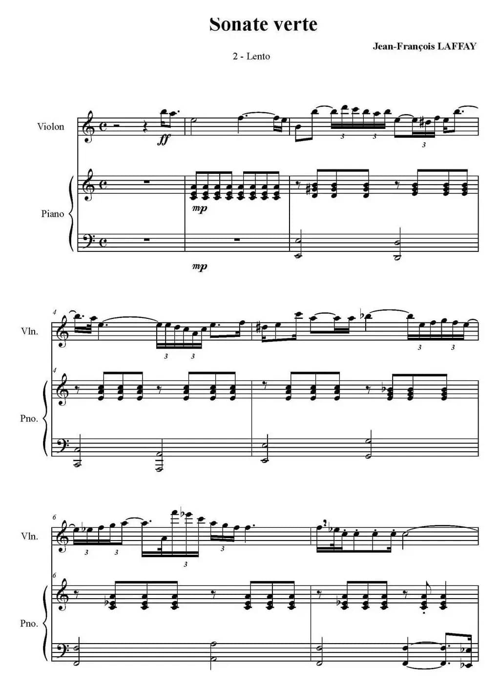 Sonate Verte（2-Lento、小提琴+钢琴伴奏）