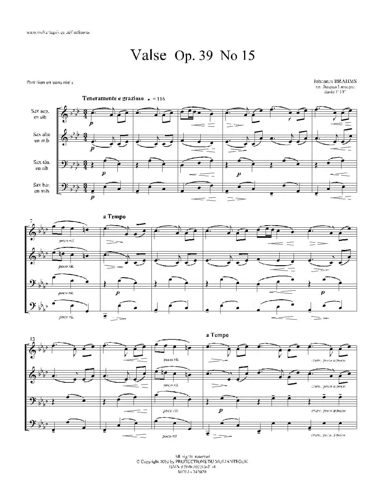 圆舞曲 Op39 No15（四重奏总谱）