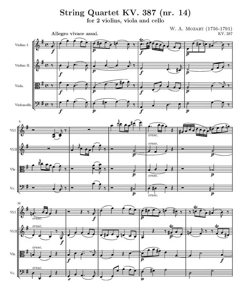 String Quartet KV.387（G大调弦乐四重奏）