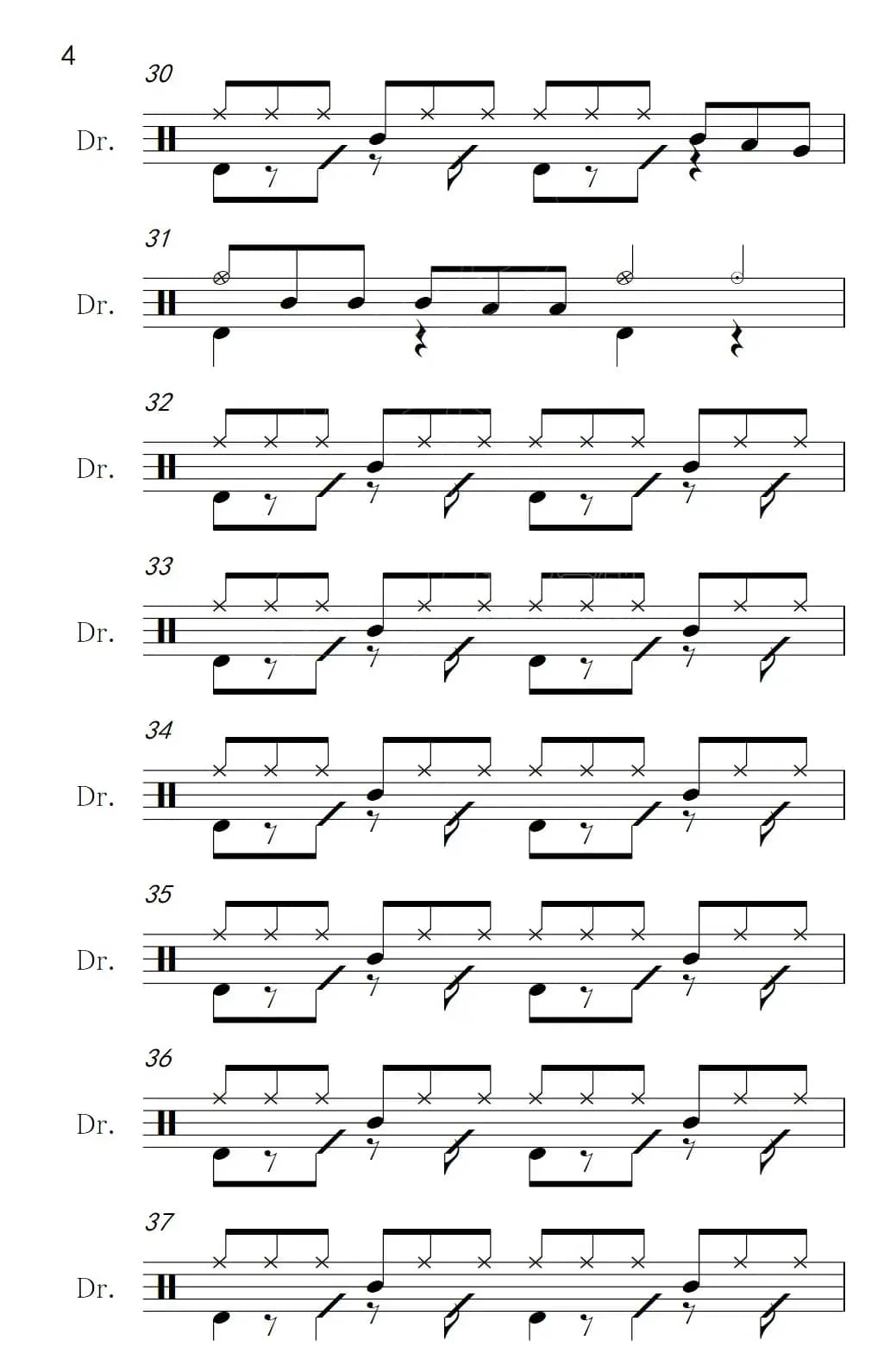 无情的情书（架子鼓谱）