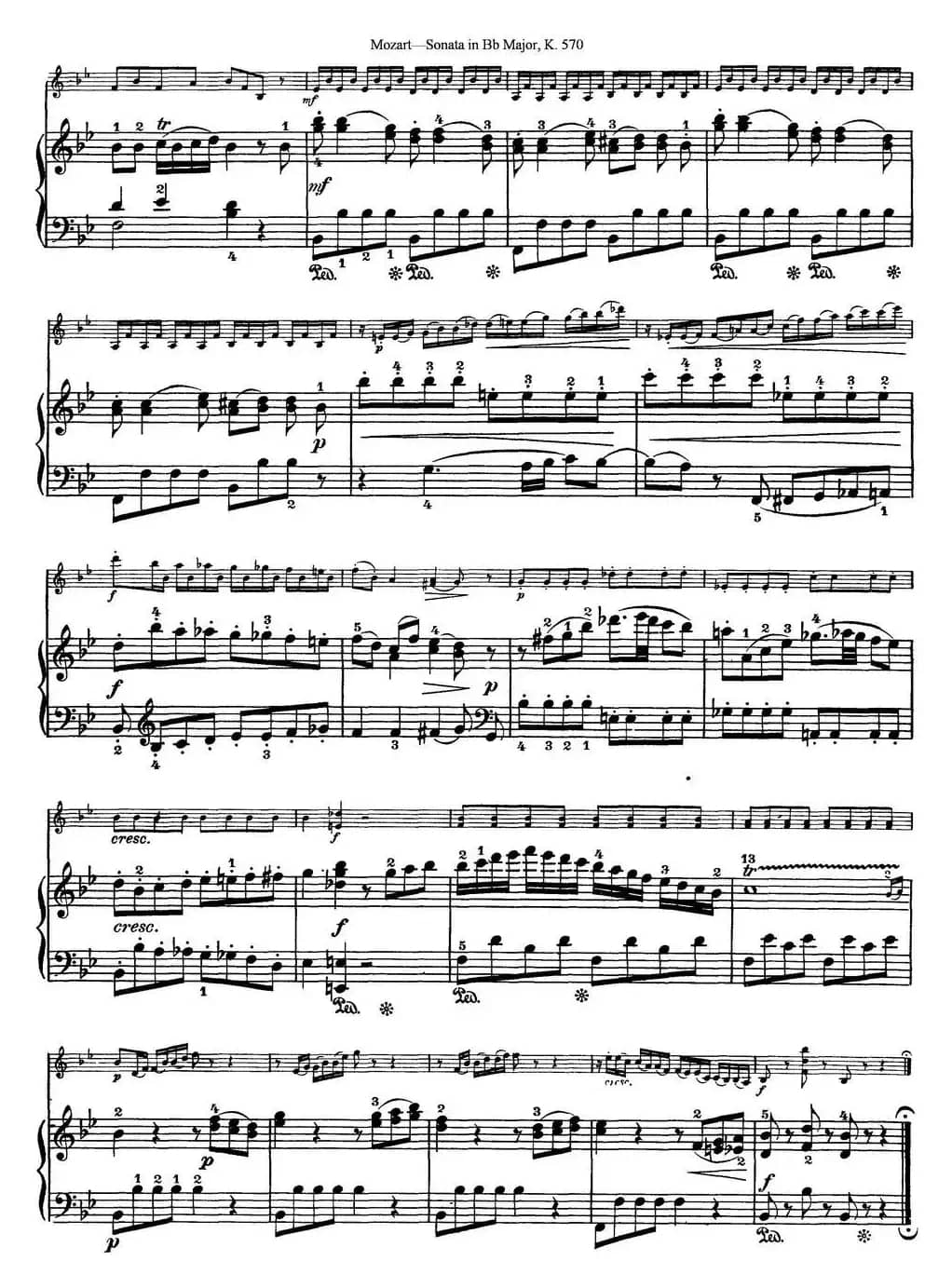 Violin Sonata in Bb Major K.570（小提琴+钢琴伴奏）
