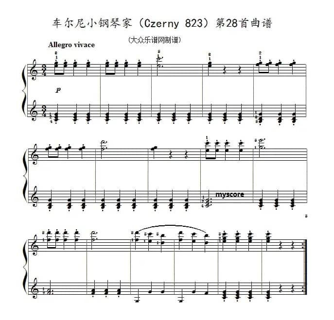 车尔尼《小钢琴家》（Czerny 823）第28首（曲谱及练习提示）