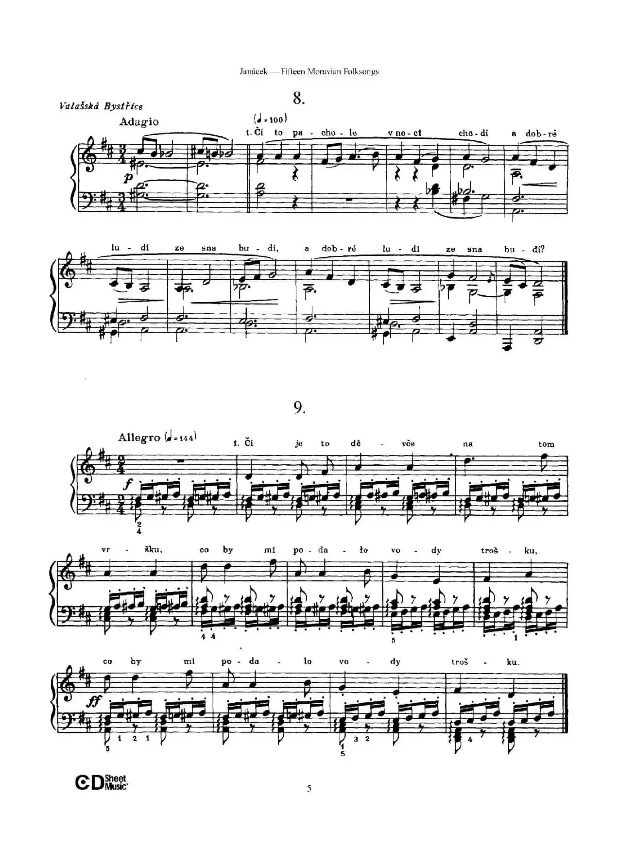 Moravian Folksong（15首摩拉维亚民歌集）