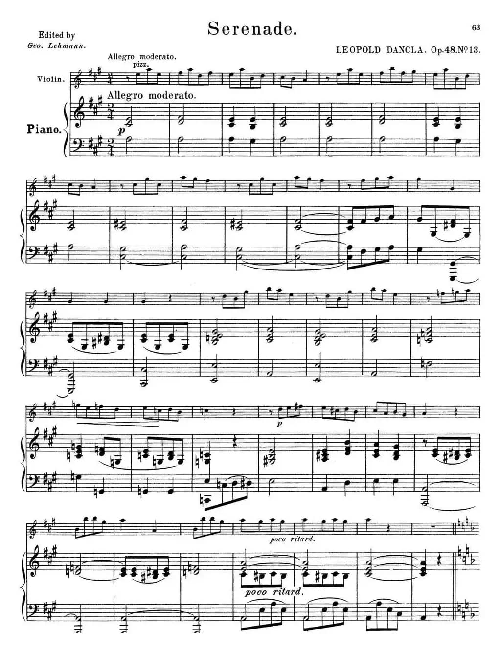 25首小提琴曲合集：Serenade.（LEOPOLD DANCLA. Op.48，No.13）（小提琴+钢琴伴奏）