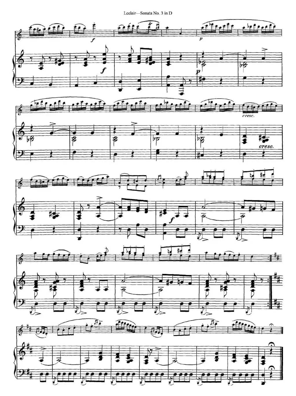 Violin Sonata No.3 In D Major（小提琴+钢琴伴奏）