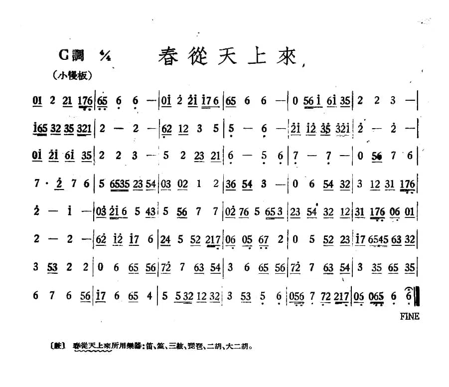 春从天上来（丝竹乐谱）