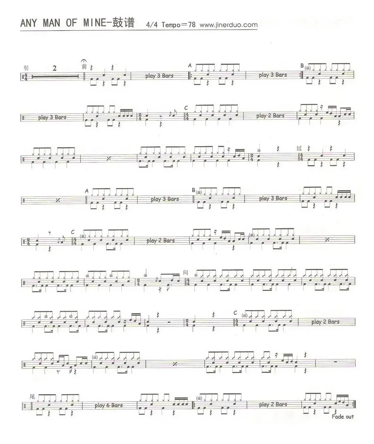 Any Man of Mine（架子鼓谱）