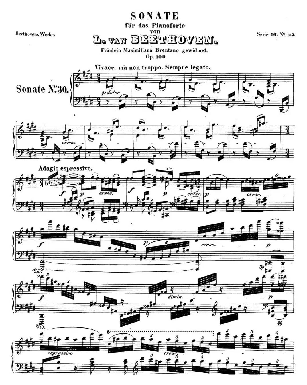 贝多芬钢琴奏鸣曲30 E大调 Op.109 E major