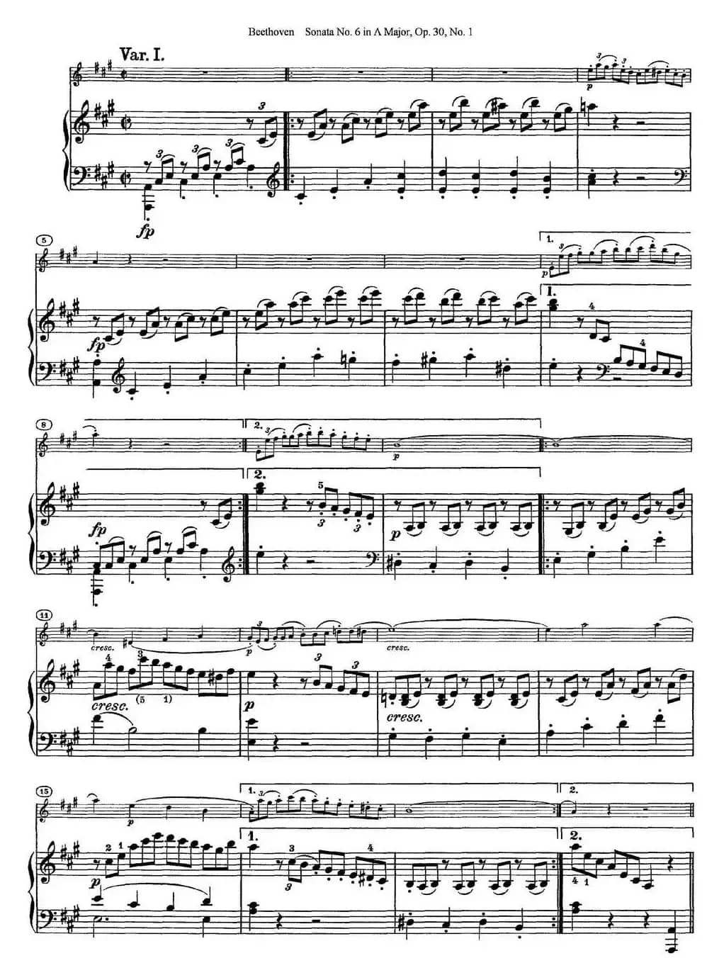Violin Sonata No.6 in A Major Op.30 No.1（小提琴+钢琴伴奏）