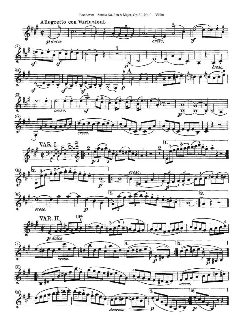 Sonata No.6 in A Major，Op.30，No.1（第六号小提琴奏鸣曲A大调op.）