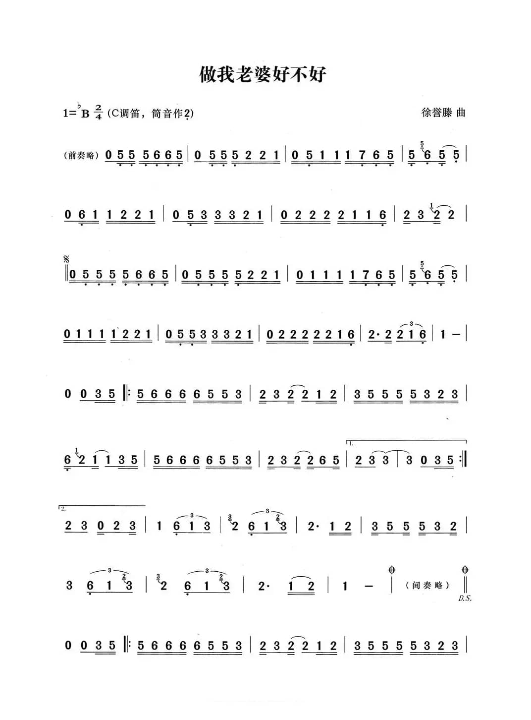 做我老婆好不好（笛子演奏谱）