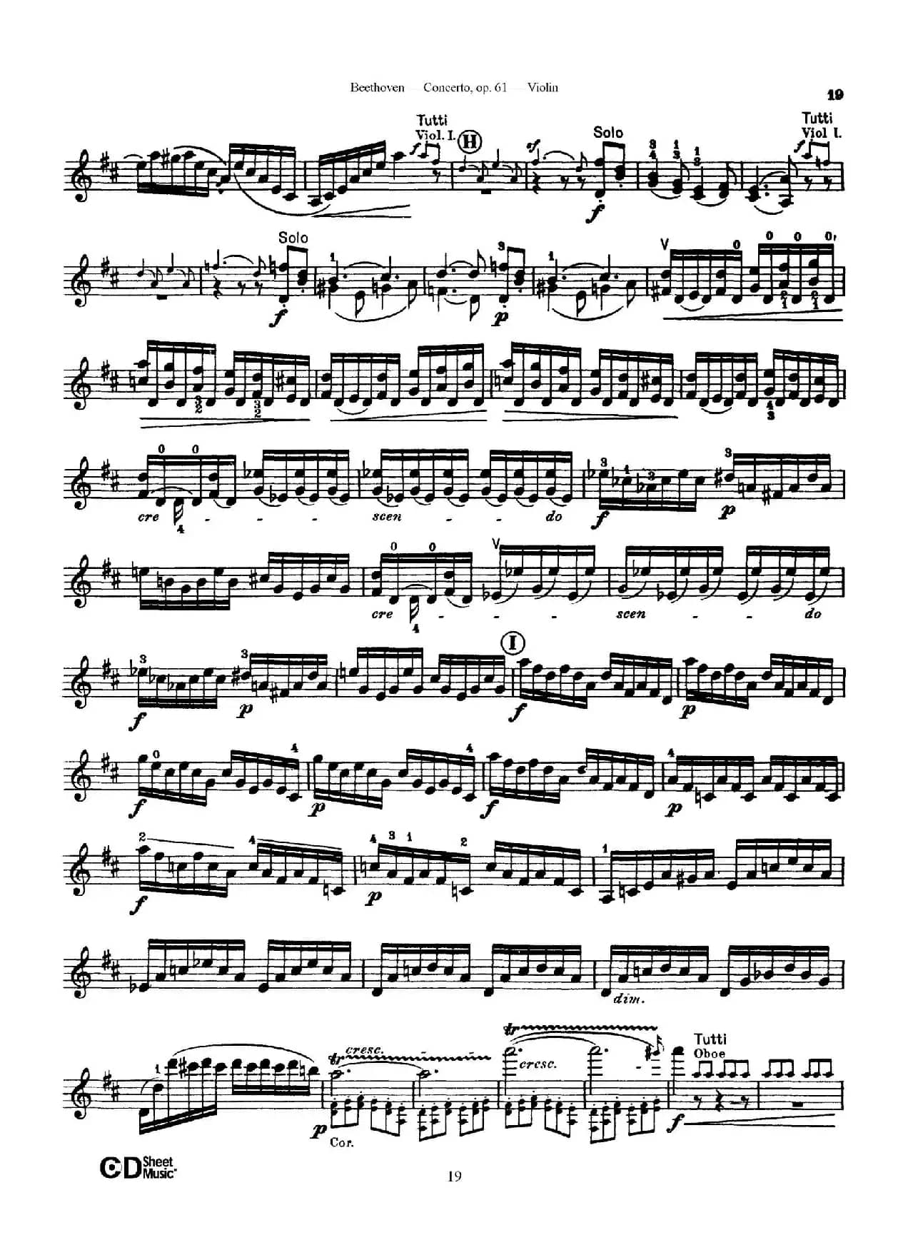 D大调小提琴协奏曲 Op.61（小提琴与钢琴版）