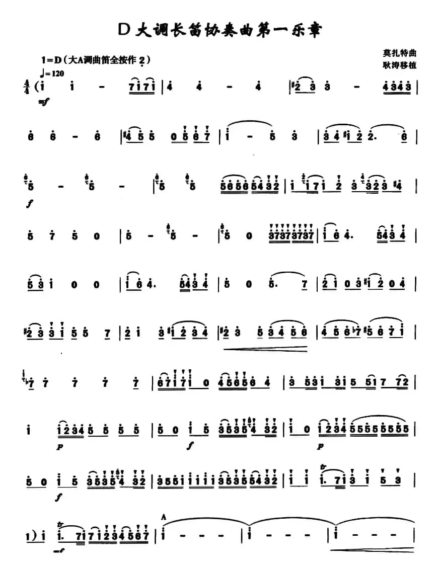 D大调长笛协奏曲第一乐章 