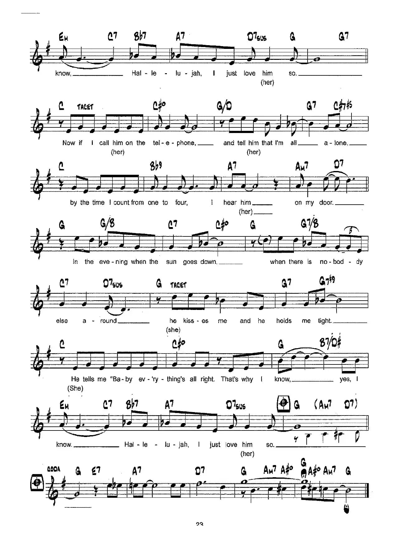 降B爵士乐谱：HALLELUJAH,I LOVE HIM SO