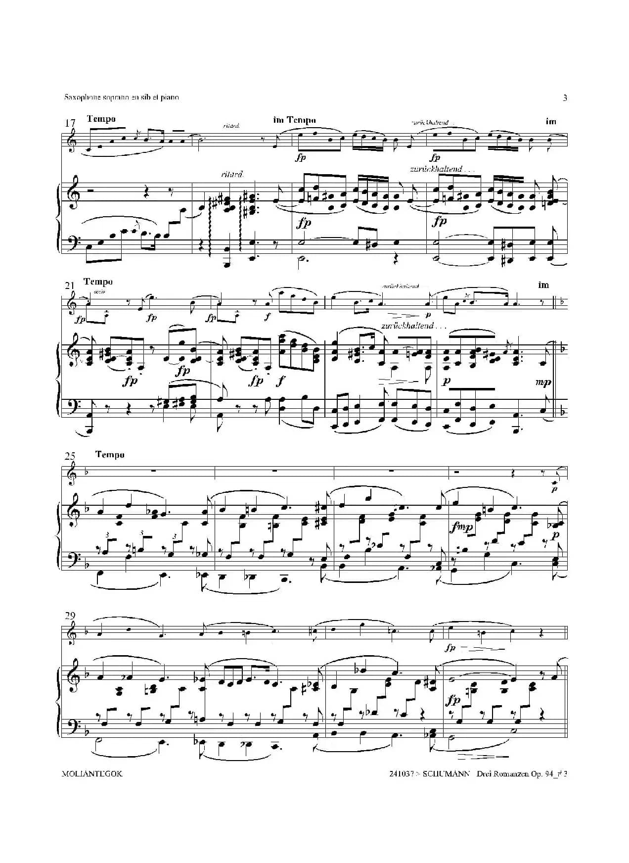 三首浪漫曲 Op.94（高音萨克斯+钢琴伴奏）