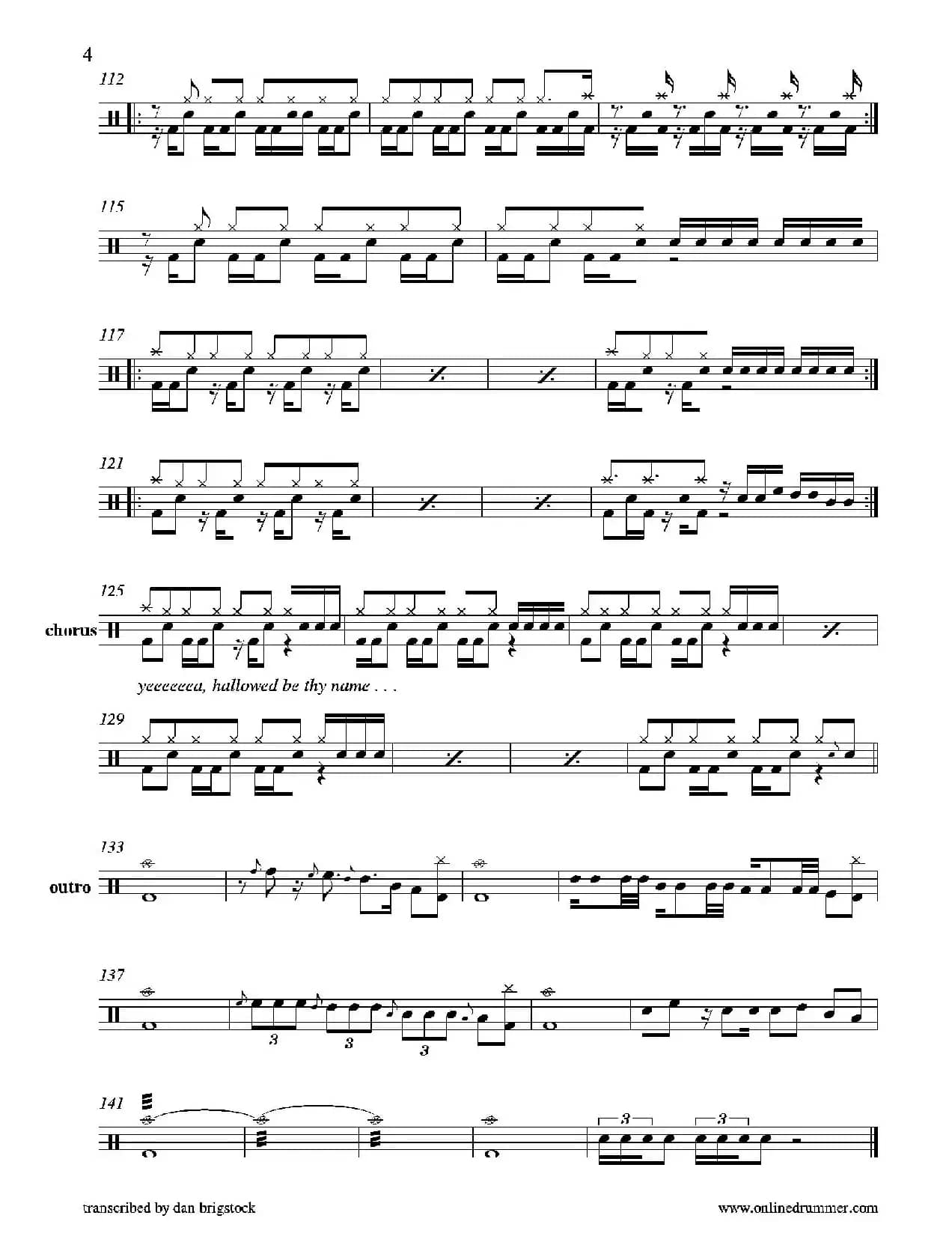 Hallowed Be Thy Name（鼓谱）