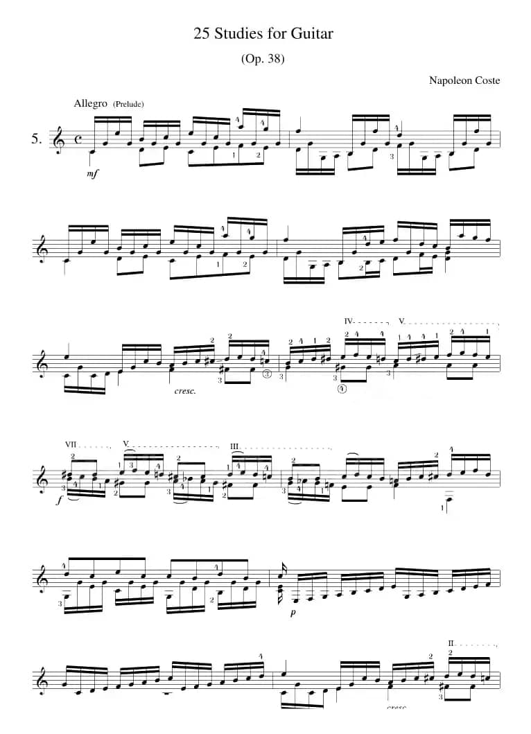 Napoleon Coste《25 Studies,Op.38》（STUDY 5）