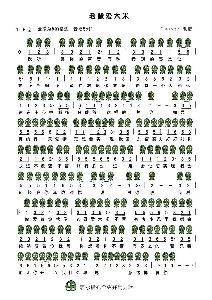 老鼠爱大米（六孔陶笛谱）