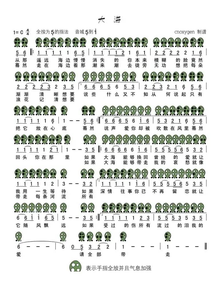 大海（六孔陶笛谱）