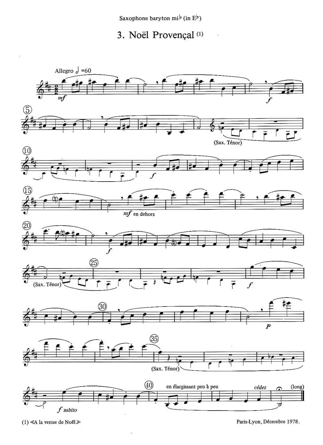 jean Bouvard 编写的6首萨克斯四重奏（低音萨克斯分谱）