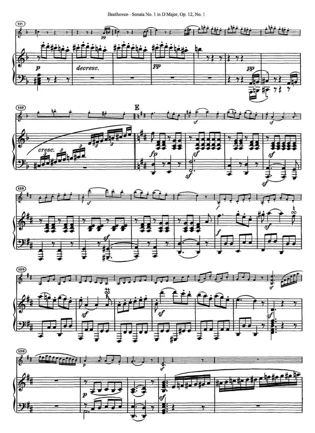 Violin Sonata No.1 in D Major Op.12 No.1（小提琴+钢琴伴奏）