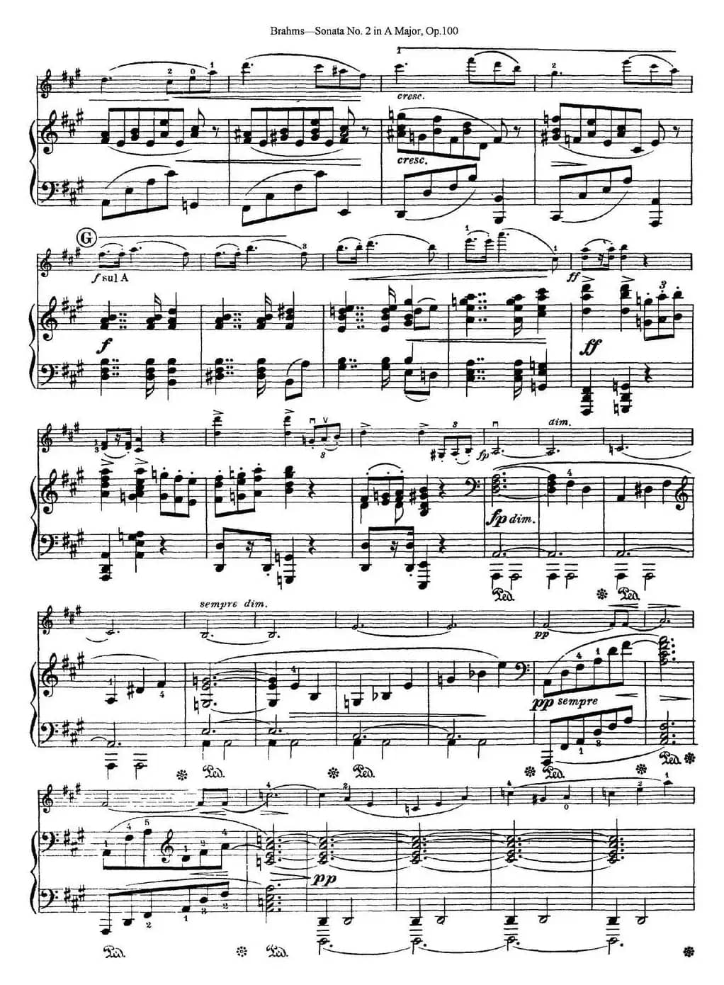 Violin Sonata No.2 in A Major Op.100（小提琴+钢琴伴奏）