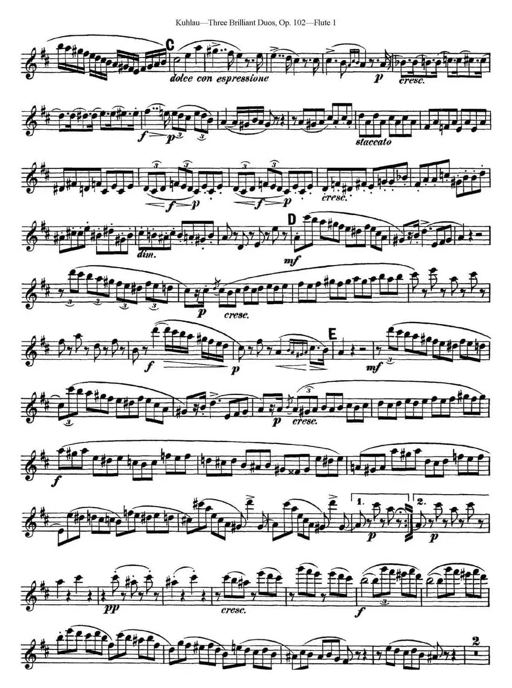 库劳长笛二重奏练习三段OP.102——Flute 1（NO.1）