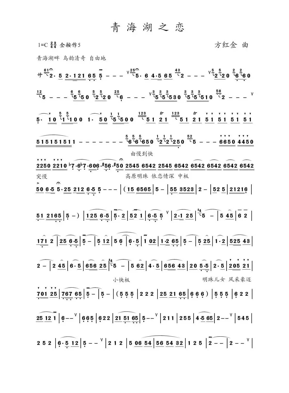 青海湖之恋（方红金曲）