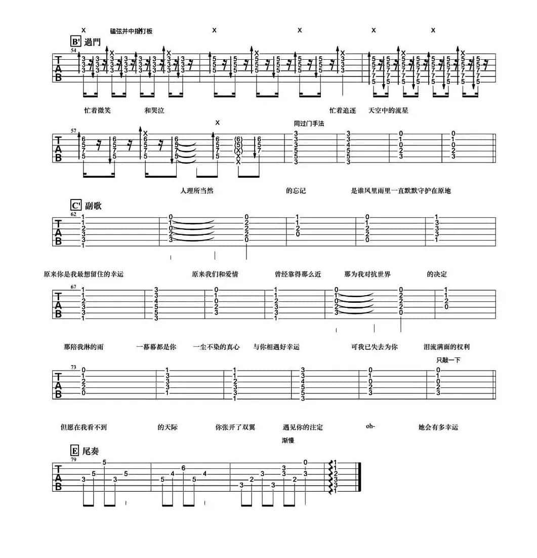 小幸运（主歌原版+副歌指弹手法改编吉他谱）