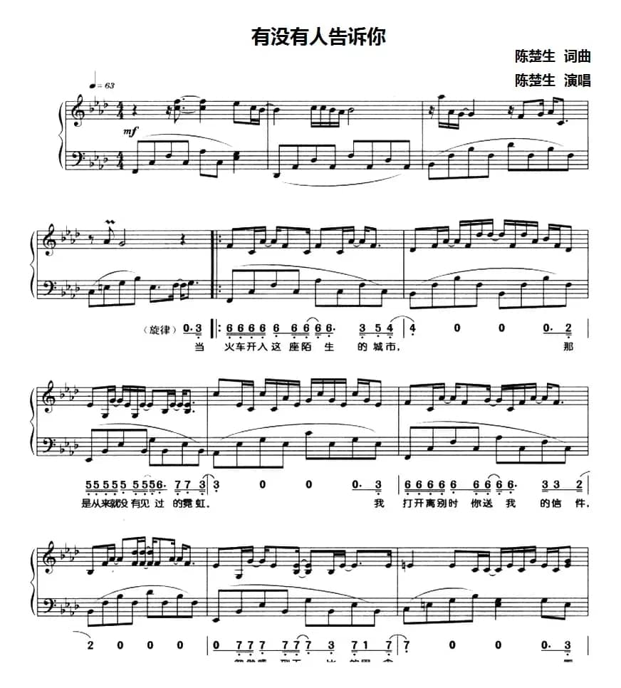 有没有人告诉你（钢琴弹唱）