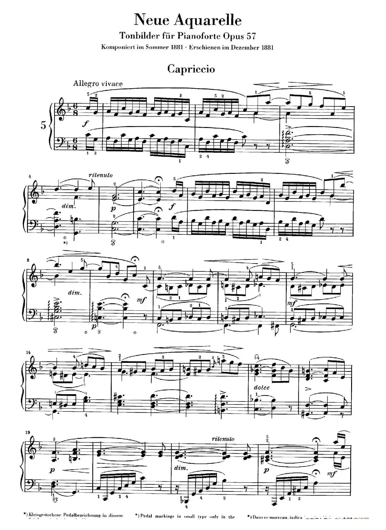 Neue Aquarelle Op.57(新水彩画· 5. 随想曲)