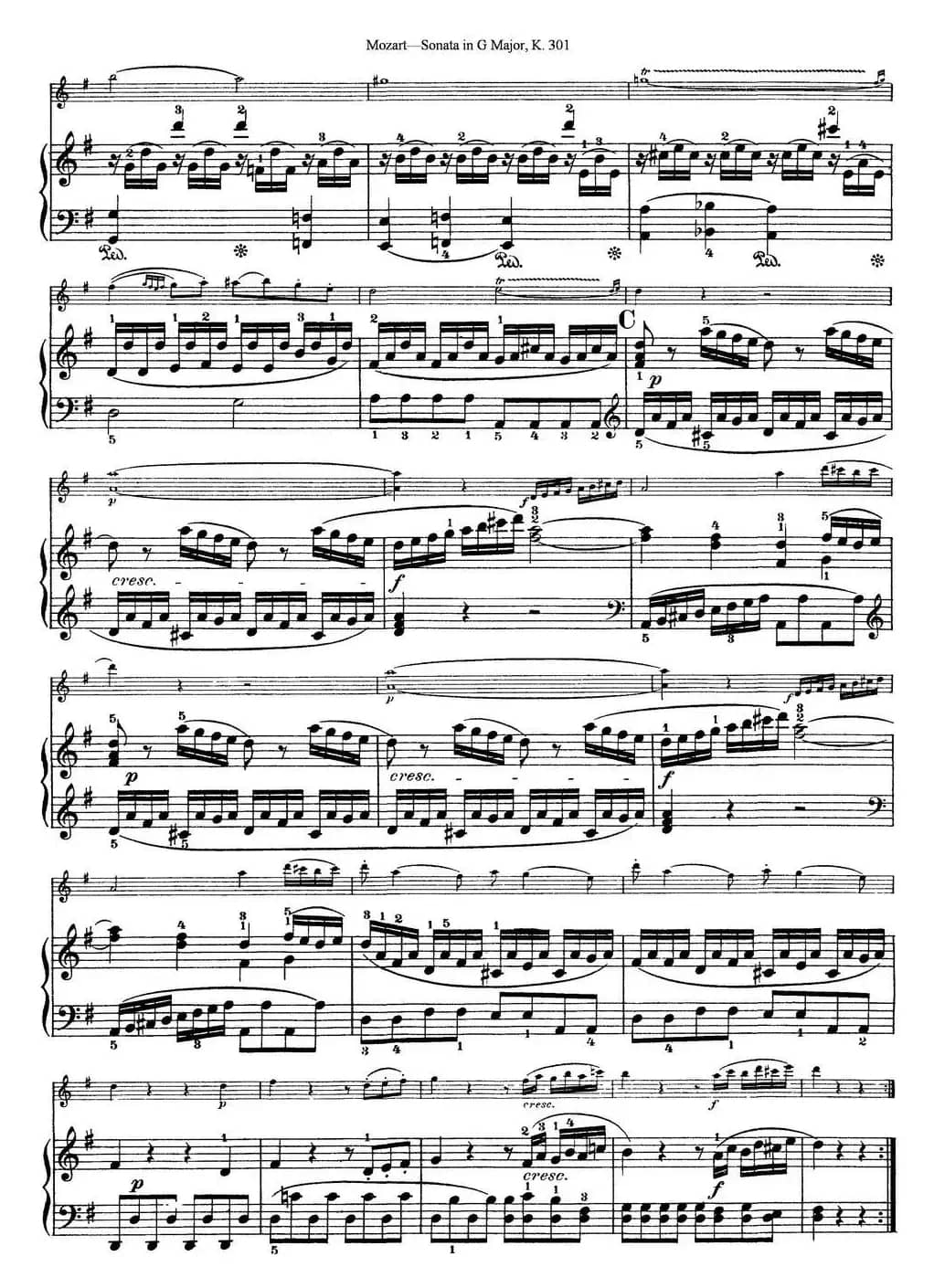 Violin Sonata in G Major K.301（小提琴+钢琴伴奏）