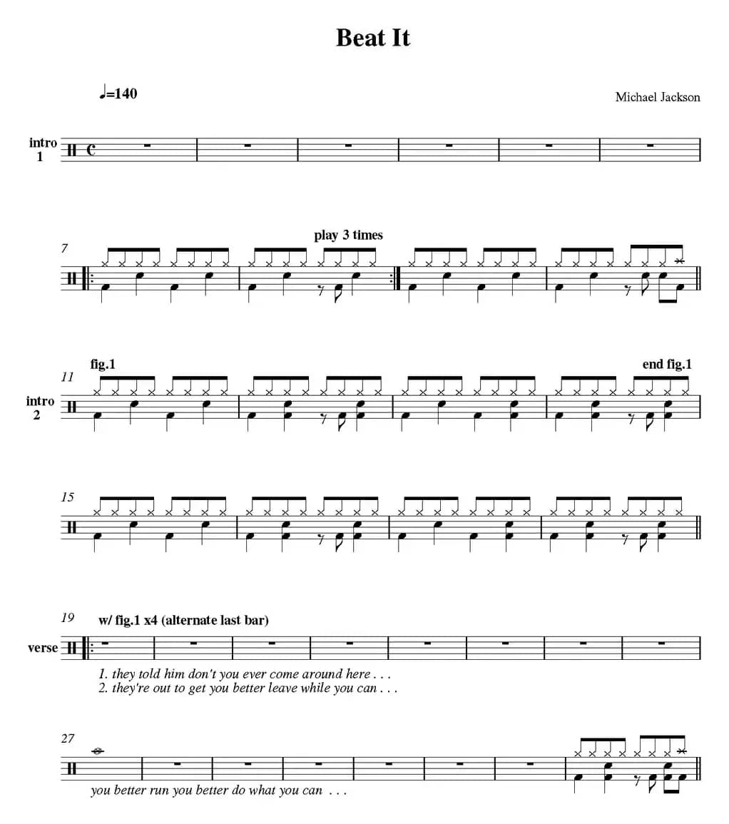 爵士鼓谱：Michael Jackson - Beat it