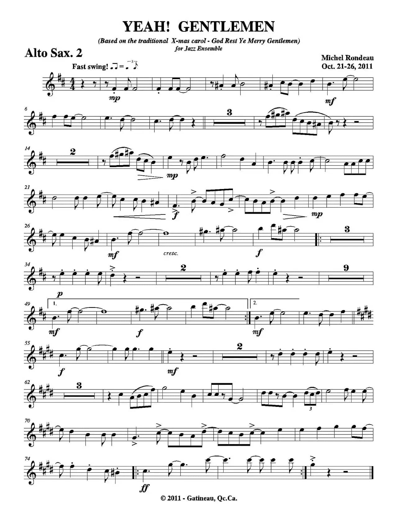 YEAH! GENTLEMEN（第二中音萨克斯分谱）