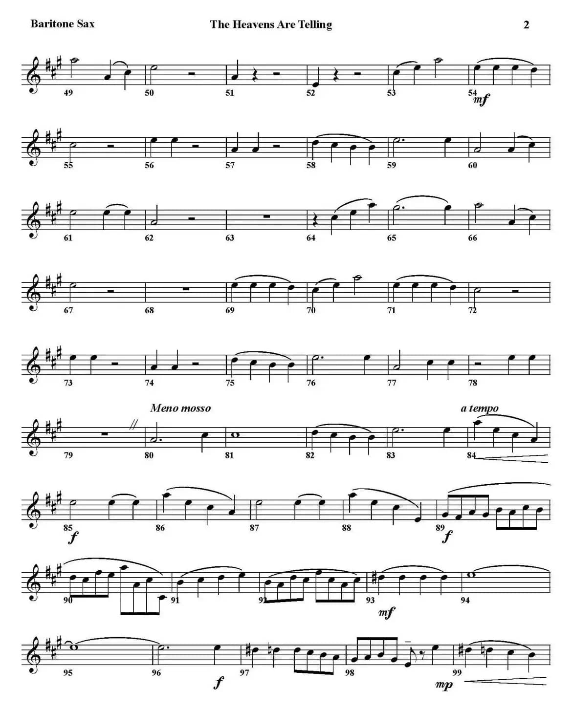 THE HEAVENS ARE TELLING（四重奏·上低音萨克斯分谱）
