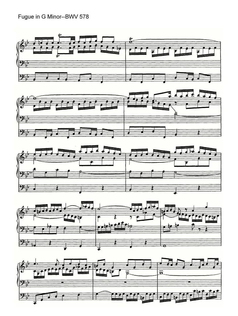 Fugue in G Minor--BWV 578(管风琴谱)