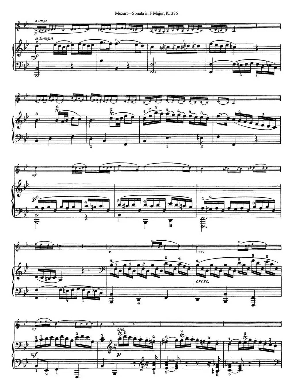 Violin Sonata in F Major K.376（小提琴+钢琴伴奏）