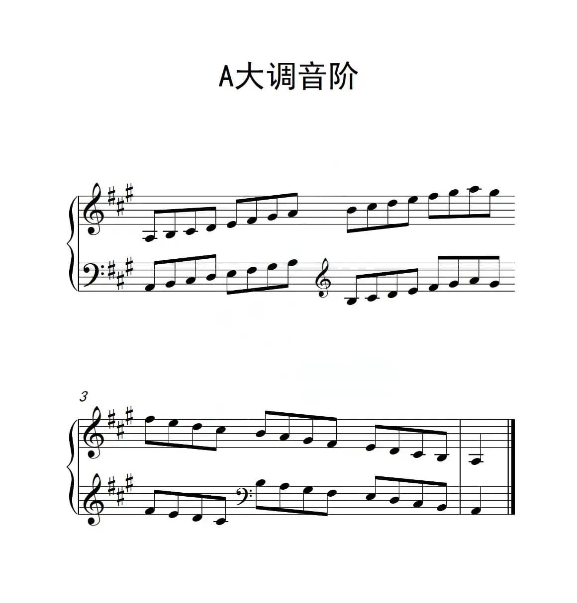 第二级 A大调音阶（中国音乐学院钢琴考级作品1~6级）