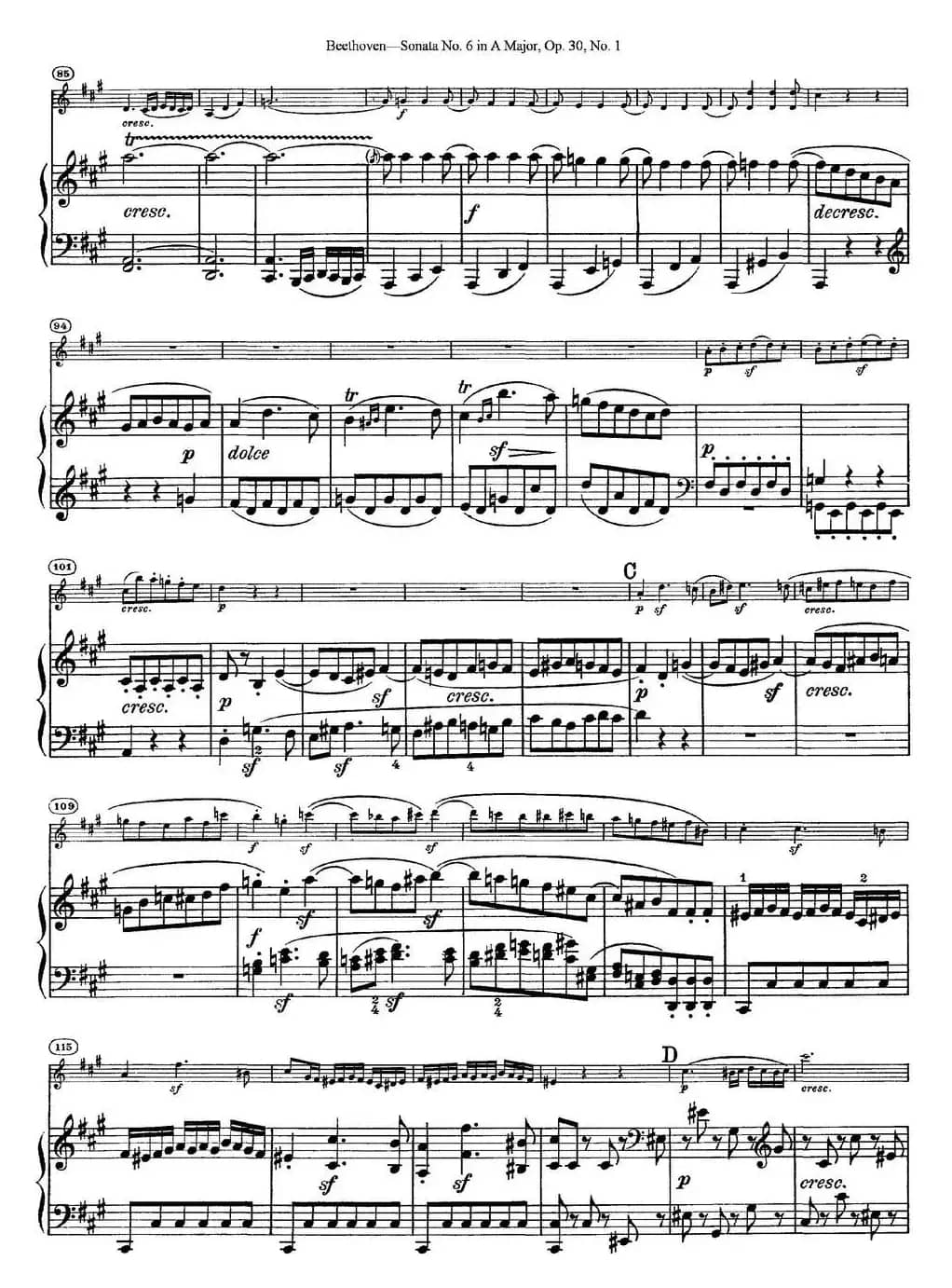 Violin Sonata No.6 in A Major Op.30 No.1（小提琴+钢琴伴奏）