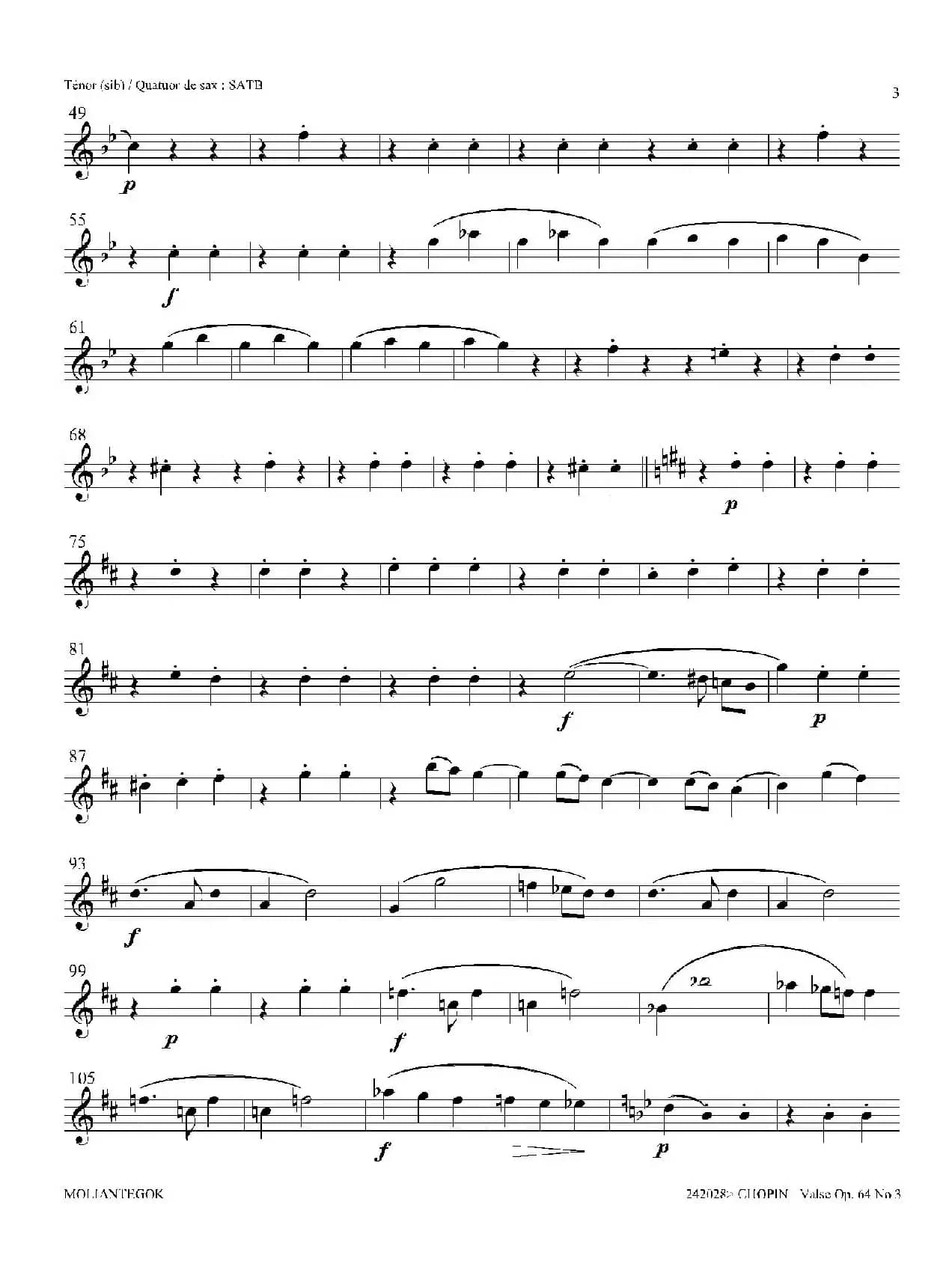 降A大调圆舞曲 Op.64 No.3（四重奏次中音萨克斯分谱）