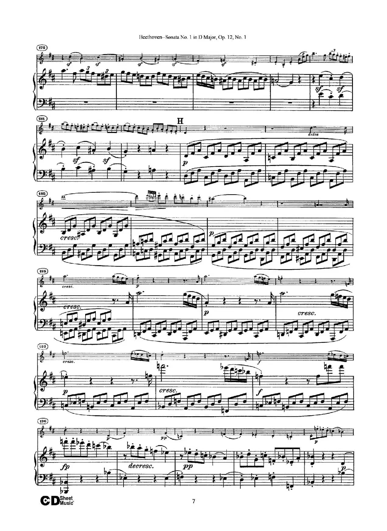 D大调第一小提琴奏鸣曲（Sonata No.1 in D Major Op.12,No.1）（小提琴+钢琴伴奏）