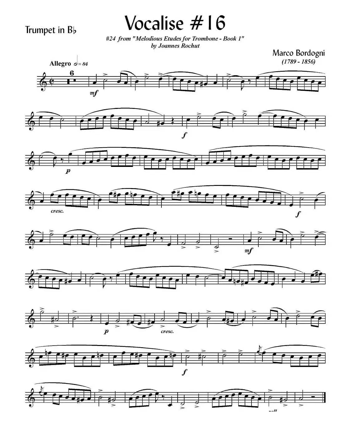 Bordogni - Vocalise #16（小号）