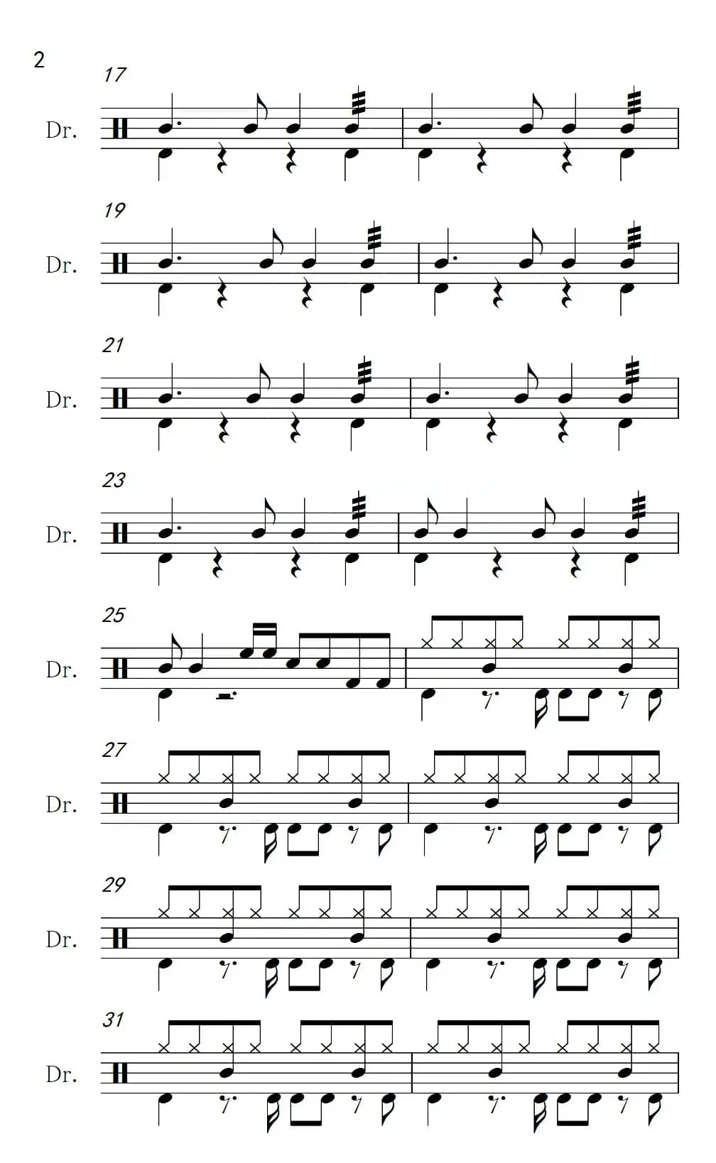 昨夜星辰（架子鼓谱）