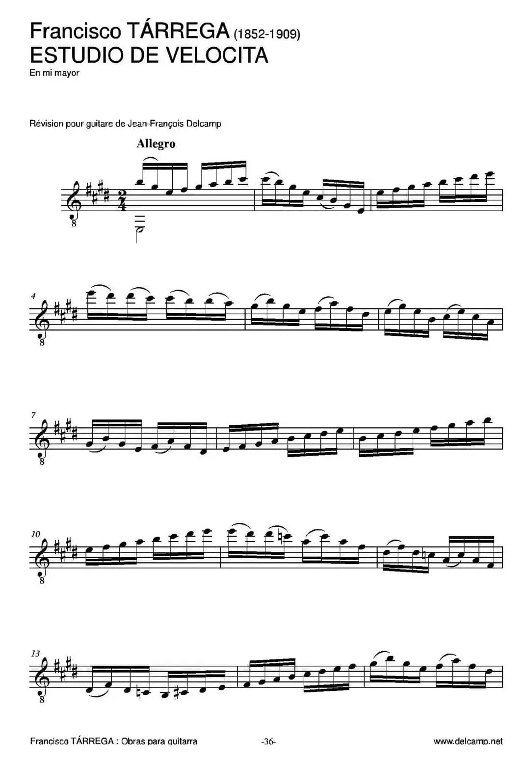 ESTUDIO DE VELOCITA(En mi mayor)（古典吉他）