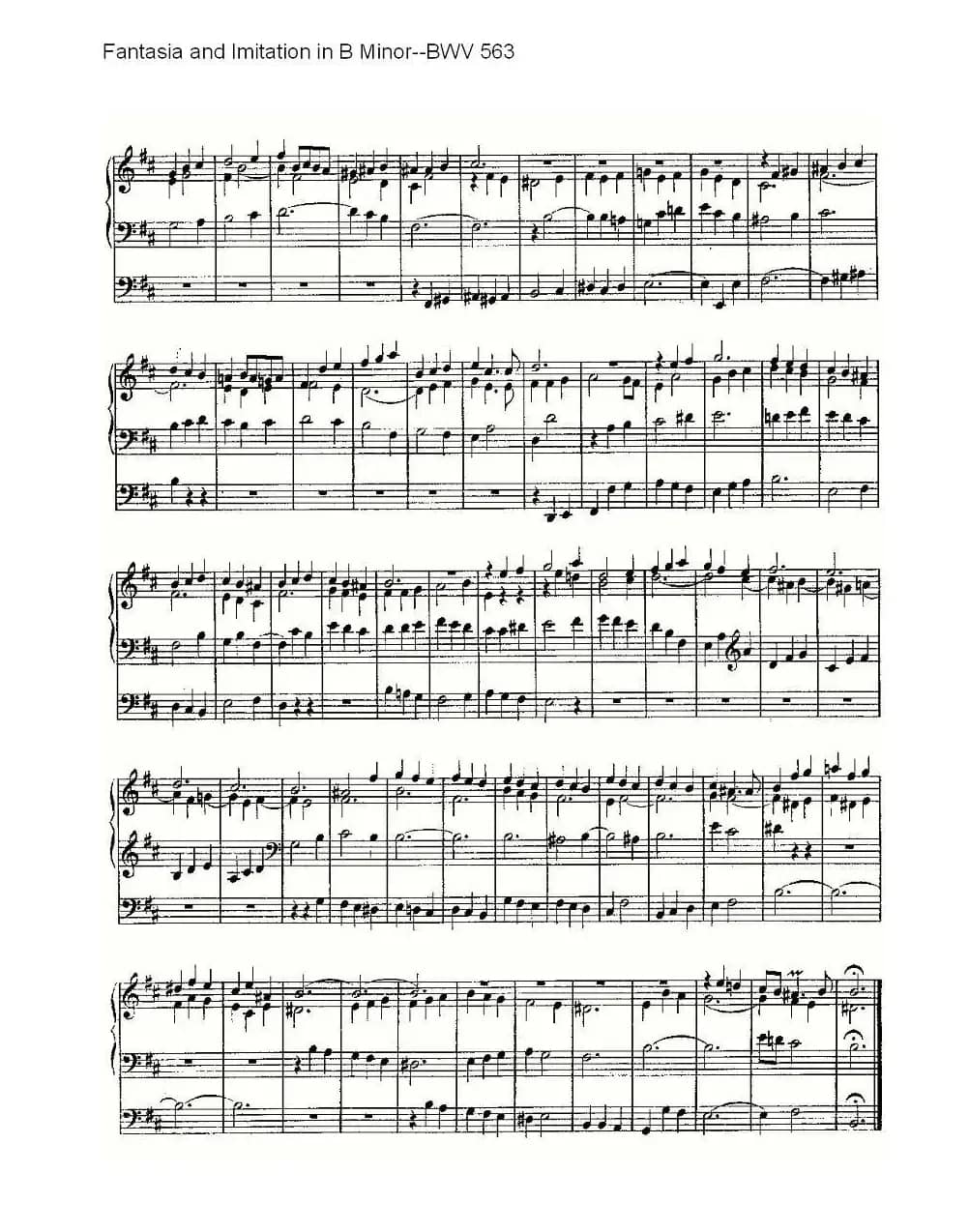 Fantasia and Imitation in B Minor--BWV 563 (管风琴谱)