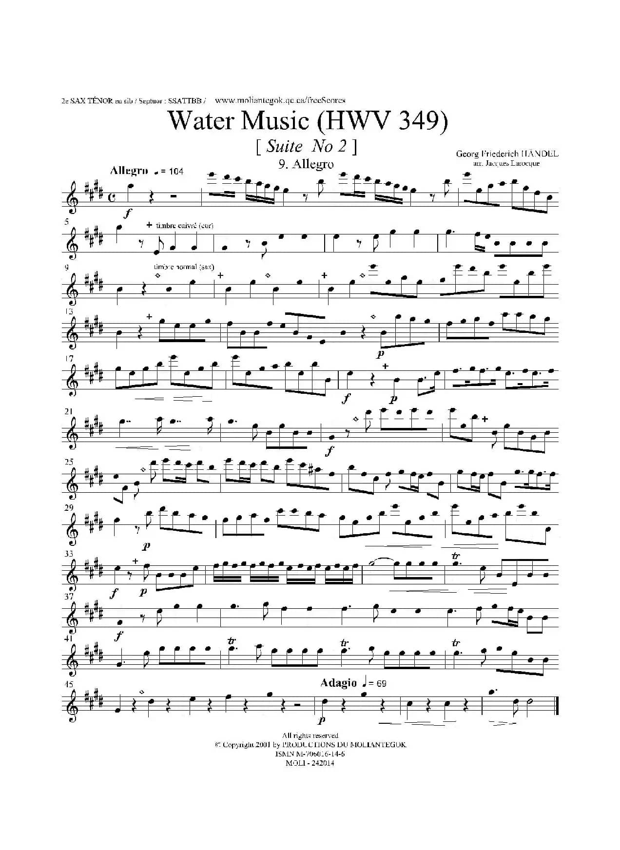Water Music（HWV.349 No.2）（第二次中音萨克斯）
