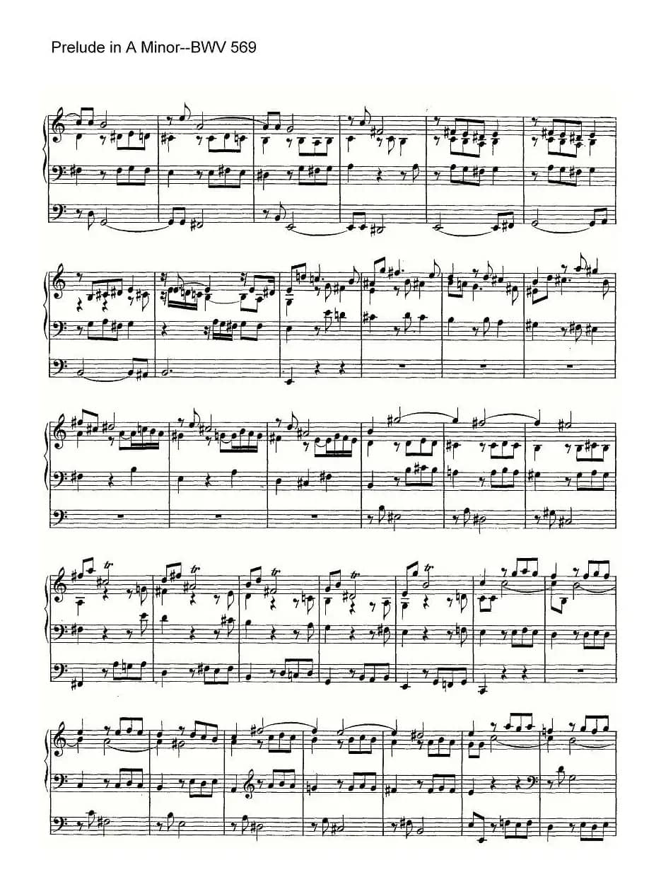 Prelude in A Minor--BWV 569（管风琴谱）